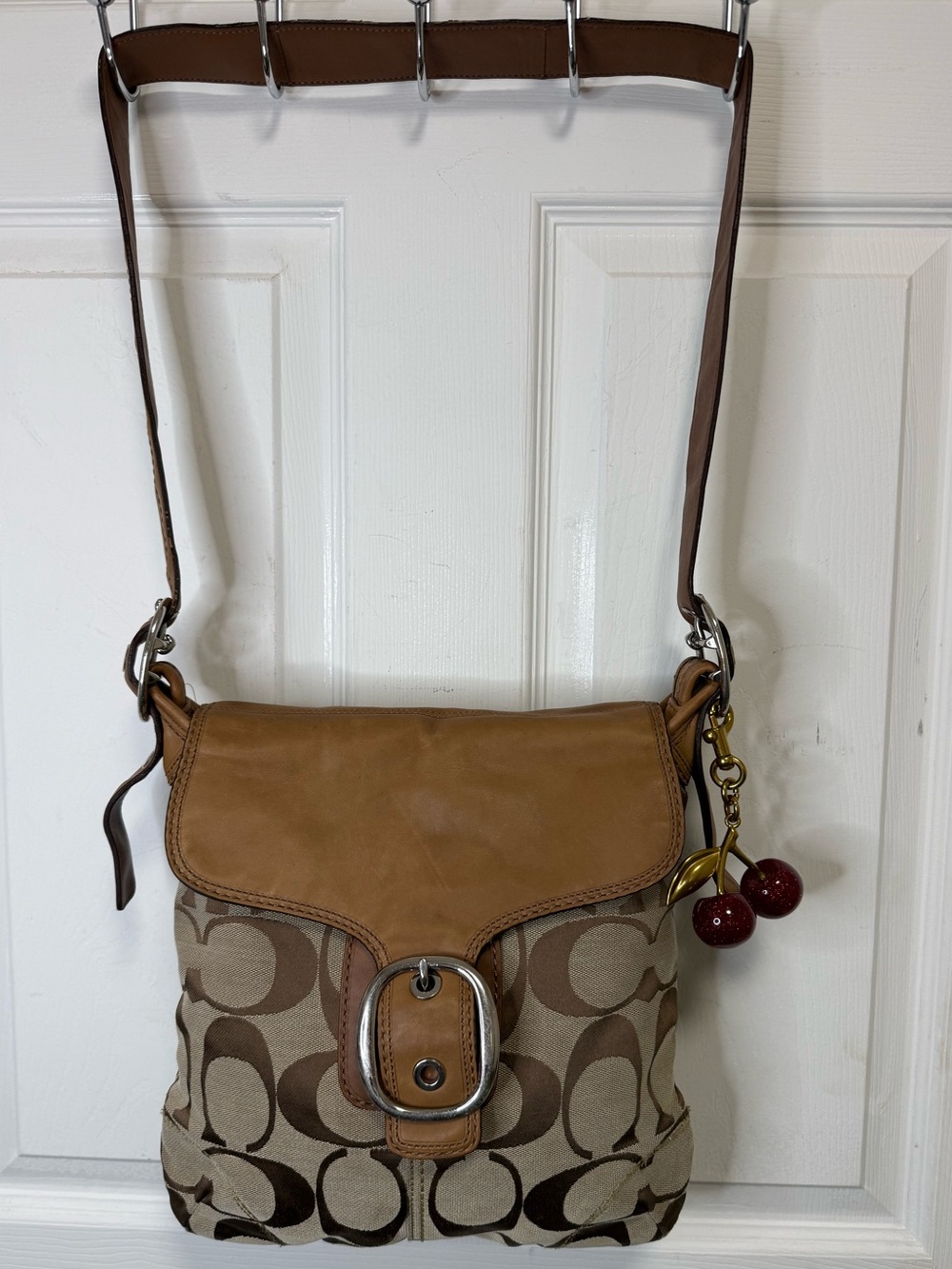 Coach Vintage Tan and Brown Signature Canvas Crossbody Bag